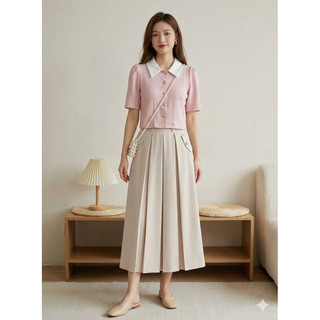 Áo crop gân cổ đức phối cúc đồng