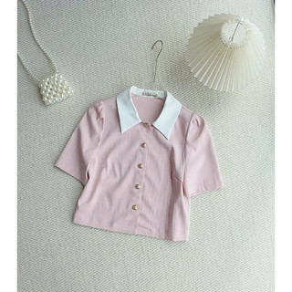 Áo crop gân cổ đức phối cúc đồng