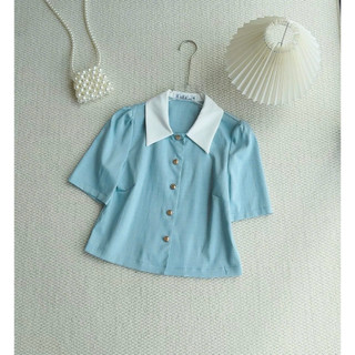 Áo crop gân cổ đức phối cúc đồng