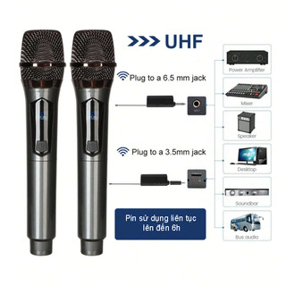 Bộ 2 Micro Không Dây Đa Năng Ehoona E30 Plus Pin Sạc Cho Amly, Loa Kéo, Sound Card, Chống Nhiễu Tốt, Màn Hình Lcd