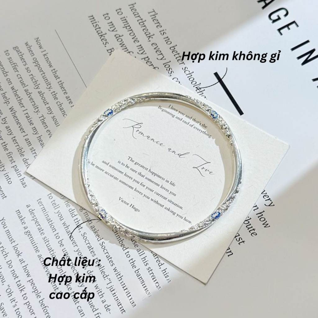 Lắc tay kiềng nữ hoa đính đá họa tiết khắc chìm dạ quang Imoon Jewelry