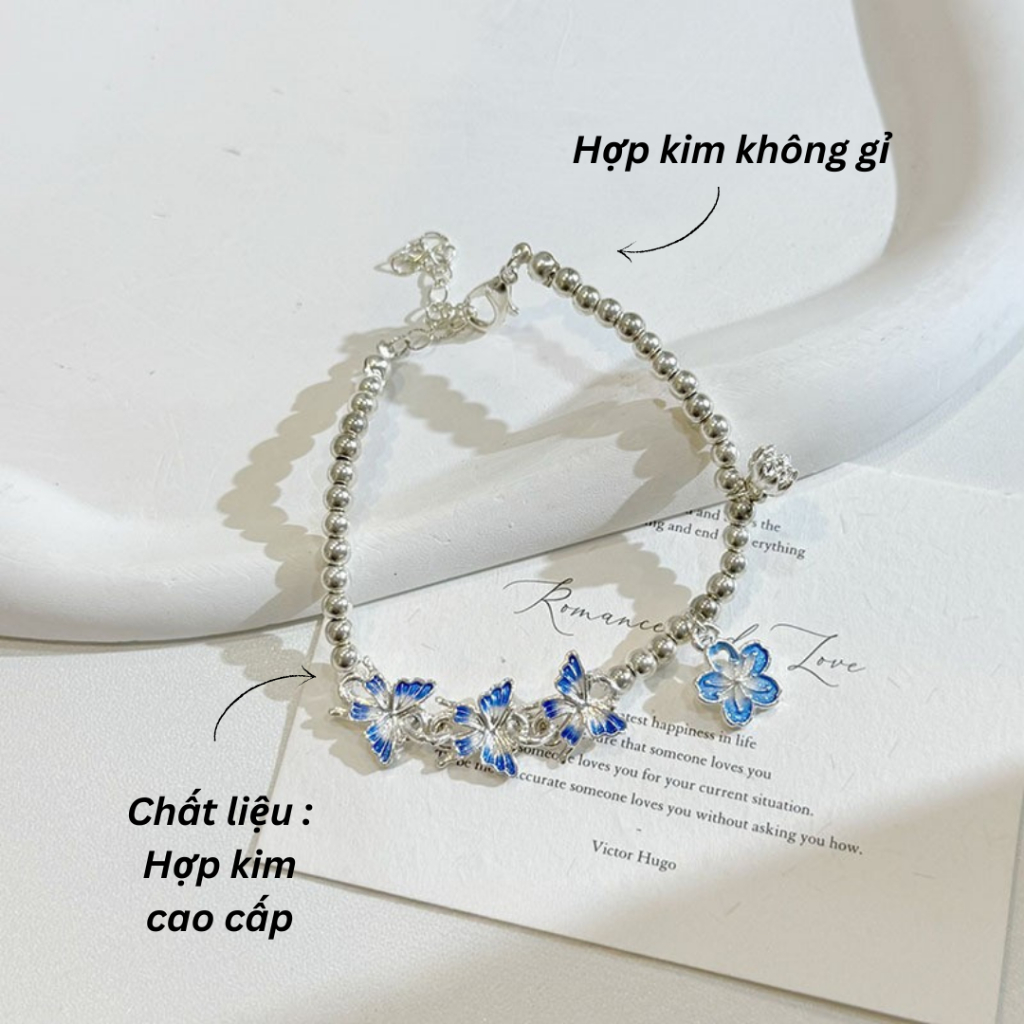 Lắc tay kiềng nữ hoa đính đá họa tiết khắc chìm dạ quang Imoon Jewelry