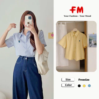 Áo Sơ Mi Nữ FMSTYLE Tay Ngắn Kẻ Sọc Thêu Hình Gấu - Áo Kiểu Nữ Form Rộng Style Hàn Quốc 26030266