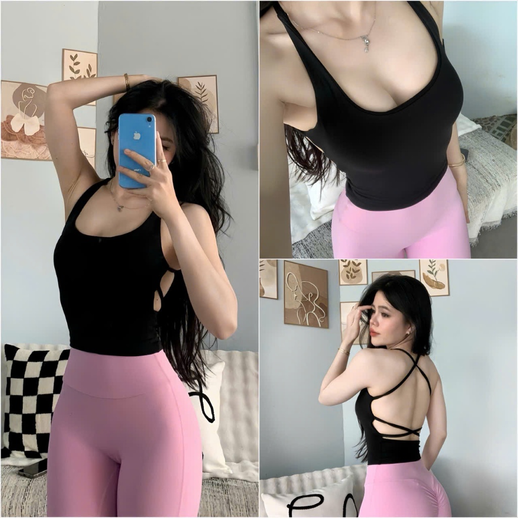 ÁO Bra Hở Chéo Lưng A12  chất LULU KÈM MÚT RỜI Tập Gym-Yoga-Aerobic Gymmy ( Không kèm quần )️ Hàng xuất khẩu ️