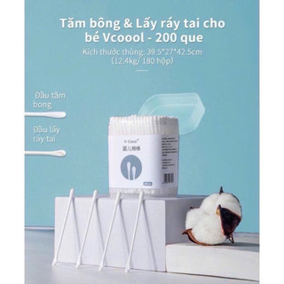 Tăm bông vcoool kháng khuẩn lõi giấy hộp nhựa 200 que