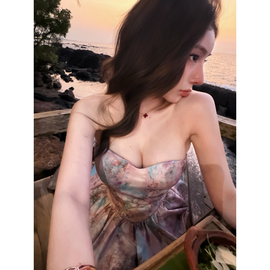 Đầm cúp quây hoa phồng kèm quần Đoàn Thương