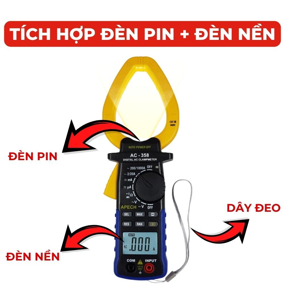 Ampe kìm đo 1000A AC thiết kế nhỏ nhẹ tích hợp nhiều chức năng