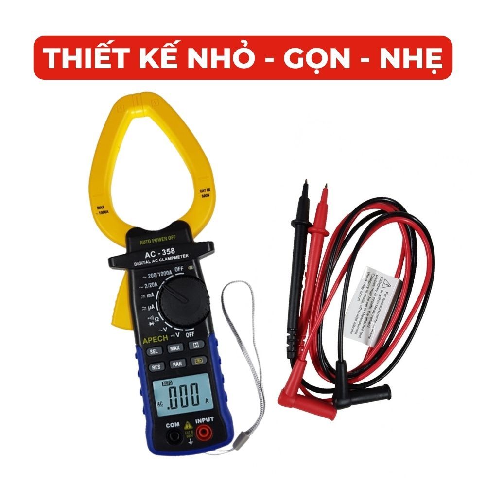 Ampe kìm đo 1000A AC thiết kế nhỏ nhẹ tích hợp nhiều chức năng