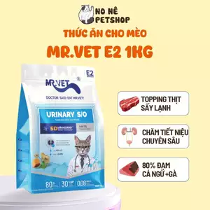 Hạt Cho Mèo Mr Vet E2 Gói 1KG Chuyên Chăm Sóc Tiết Niệu, 80% Đạm Từ Động Vật