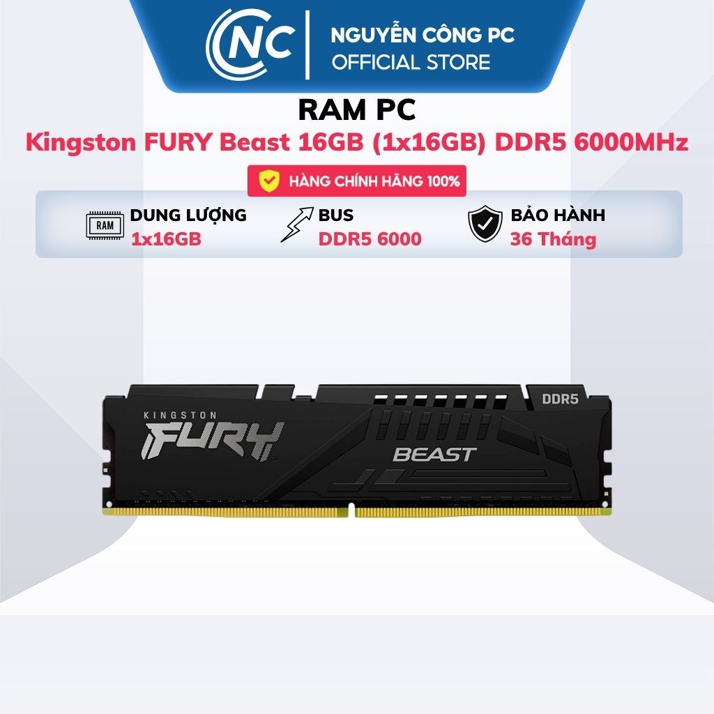 RAM Kingston FURY Beast 16GB (1x16GB) DDR5 6000MHz - BH 36 tháng | BigBuy360 - bigbuy360.vn