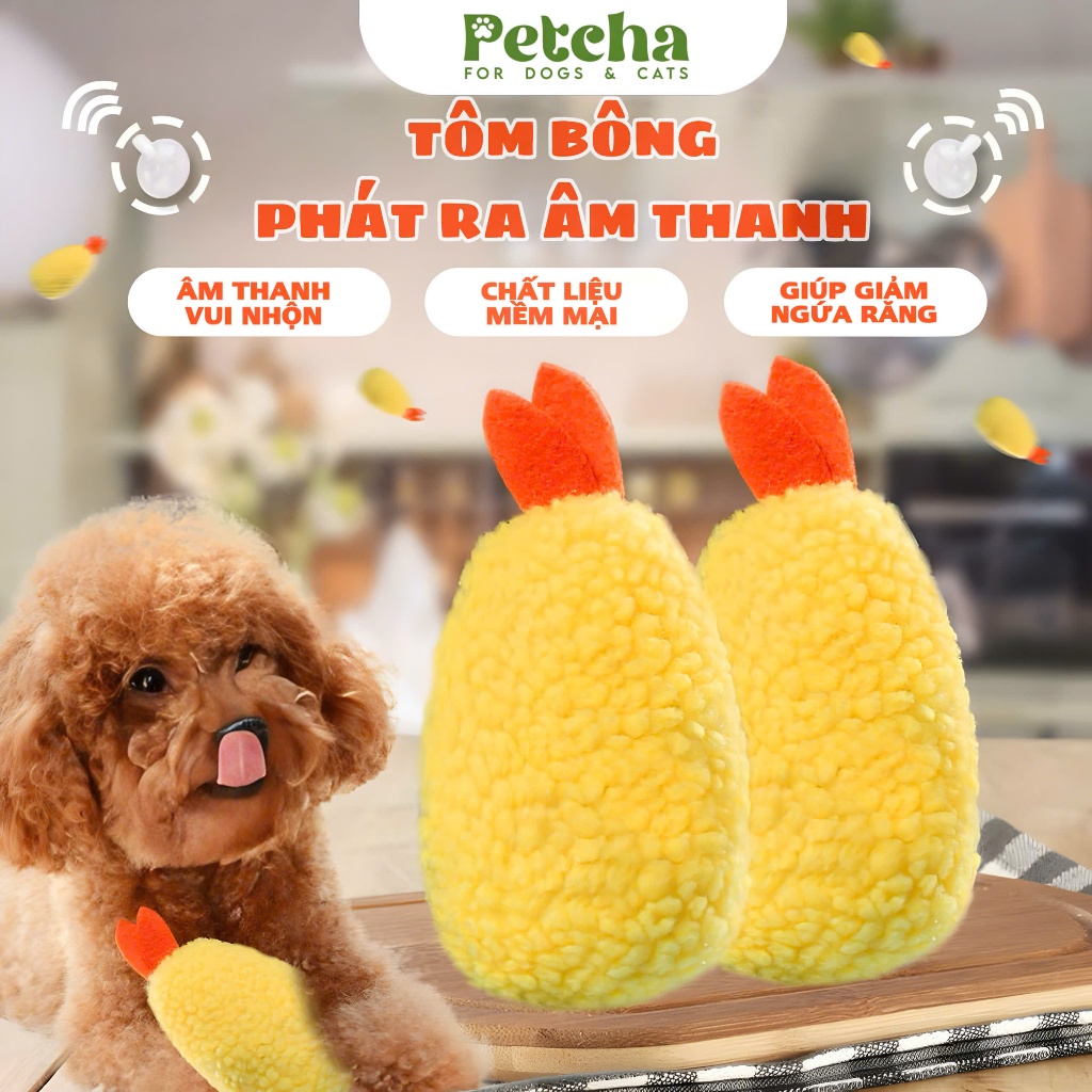 Đồ Chơi Gặm Nhai Cho Chó Hình Tôm Chiên Xù PETCHA Có Tiếng Kêu Bíp Bíp – Giảm Ngứa Răng, Giải Trí Cho Thú Cưng