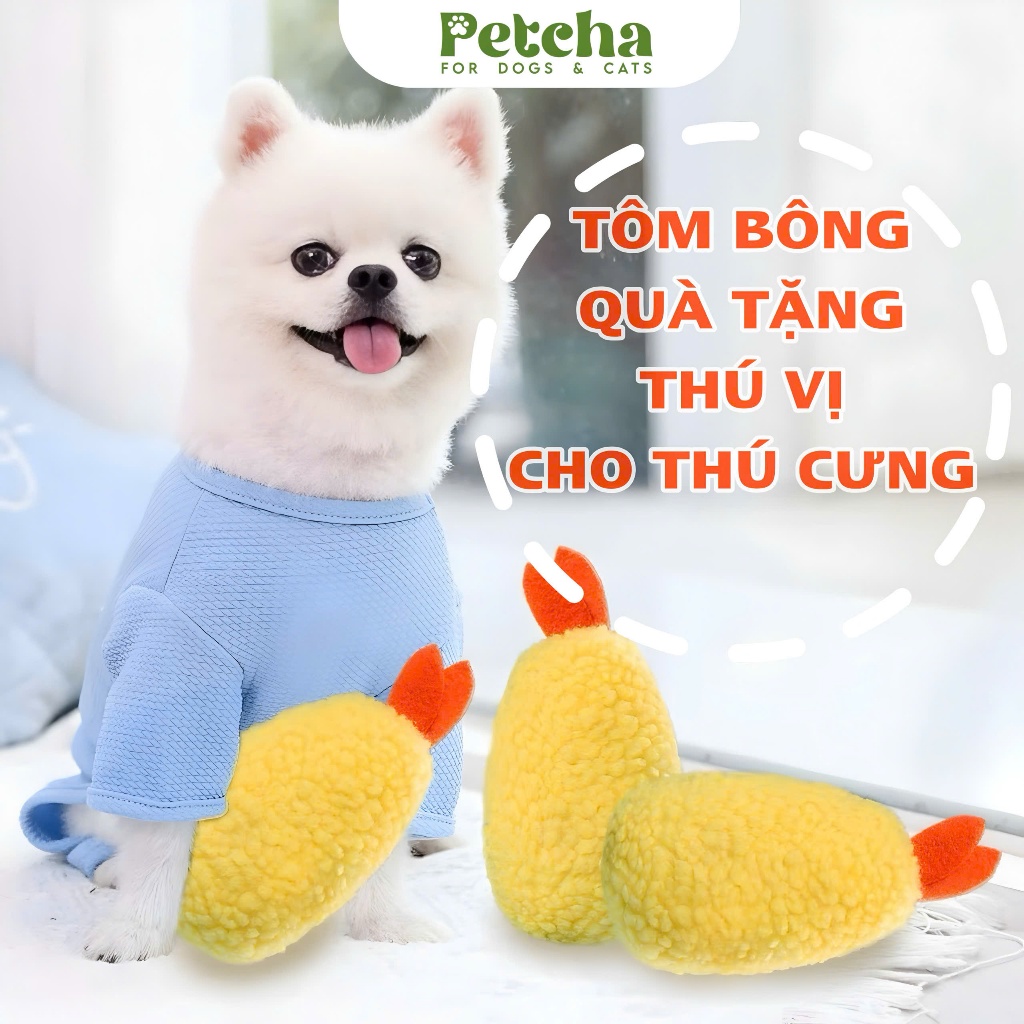 Đồ Chơi Gặm Nhai Cho Chó Hình Tôm Chiên Xù PETCHA Có Tiếng Kêu Bíp Bíp – Giảm Ngứa Răng, Giải Trí Cho Thú Cưng