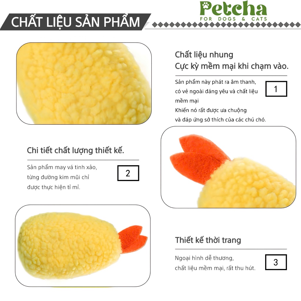 Đồ Chơi Gặm Nhai Cho Chó Hình Tôm Chiên Xù PETCHA Có Tiếng Kêu Bíp Bíp – Giảm Ngứa Răng, Giải Trí Cho Thú Cưng