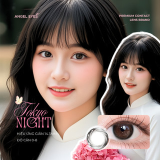 Lens đen giãn tròng to có độ 0-8 Tokyo Night nhãn hiệu Angel Eyes, kính áp tròng đen tự nhiên