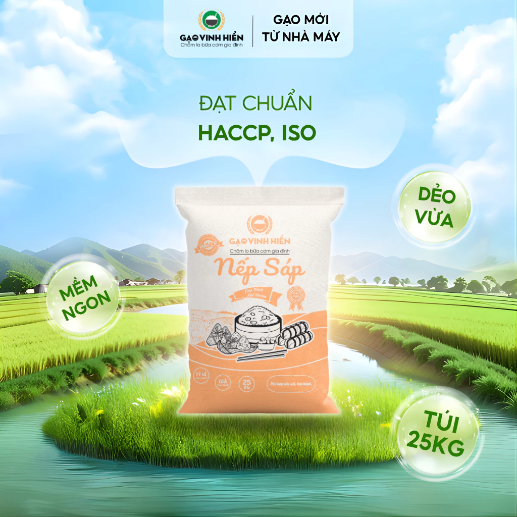 Nếp Sáp Vinh Hiển Túi 25KG - Nếp làm bánh tết, xôi tết - Dẻo mềm, đậm đà, thơm ngon