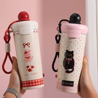 Homee.cok Bình Nước Giữ Nhiệt Inox Dễ Thương - Bình Nước Có Dây Đeo, Chống Tràn, Nhỏ Gọn Tiện Mang Theo
