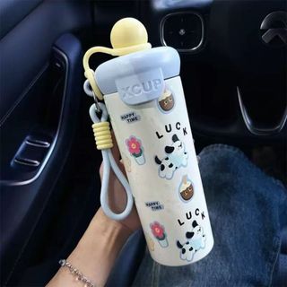 Homee.cok Bình Nước Giữ Nhiệt Inox Dễ Thương - Bình Nước Có Dây Đeo, Chống Tràn, Nhỏ Gọn Tiện Mang Theo