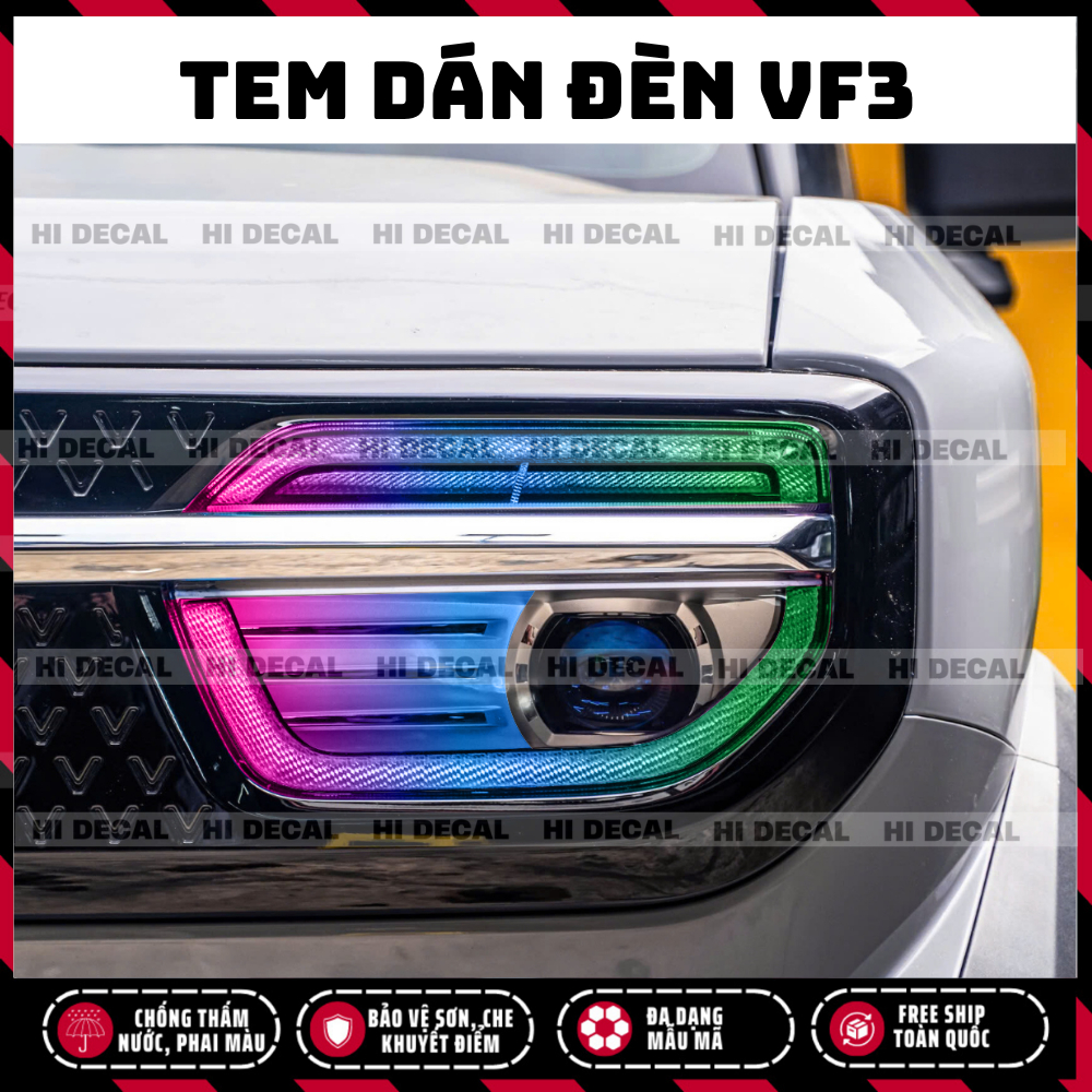 Decal dán đèn Vf3, Tem decal dán xe trang trí xe bền màu, chống nước