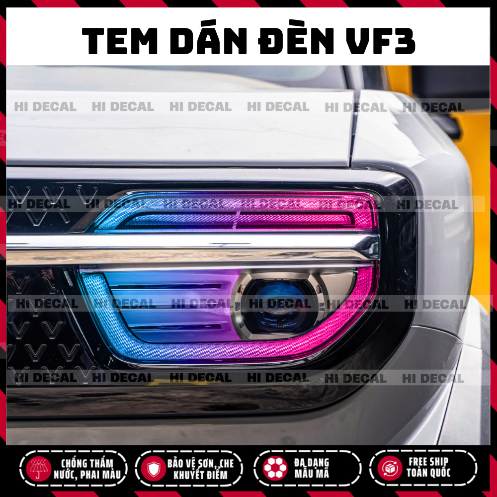 Decal dán đèn Vf3, Tem decal dán xe trang trí xe bền màu, chống nước