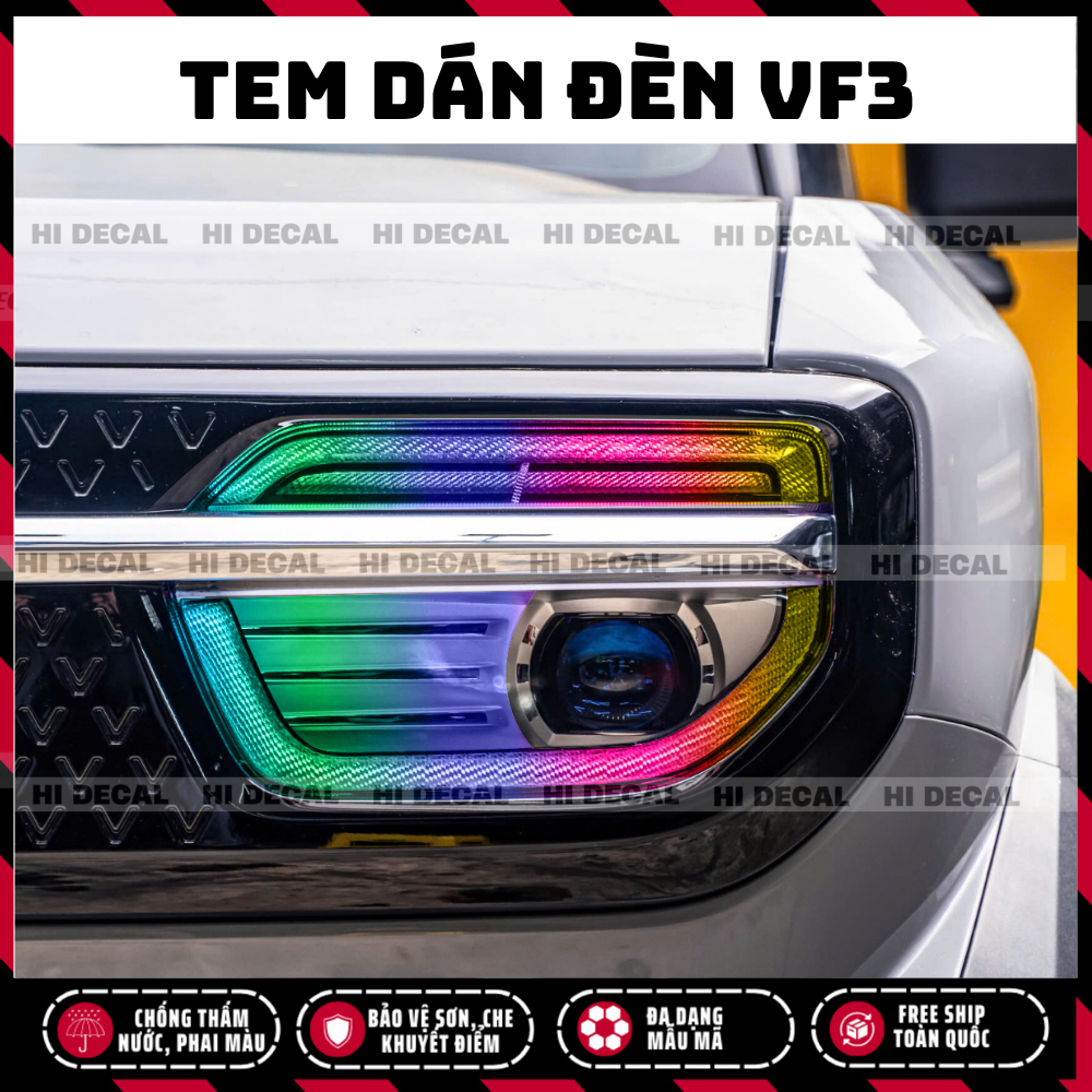 Decal dán đèn Vf3, Tem decal dán xe trang trí xe bền màu, chống nước