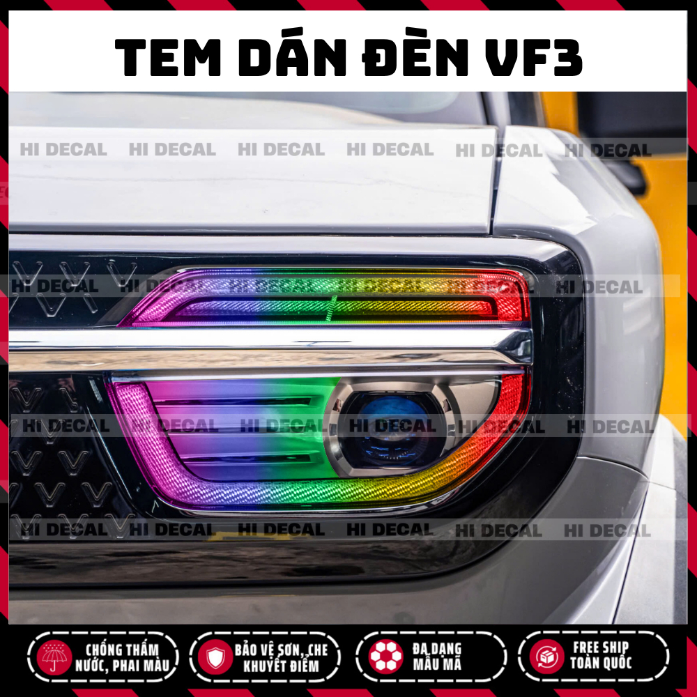 Decal dán đèn Vf3, Tem decal dán xe trang trí xe bền màu, chống nước