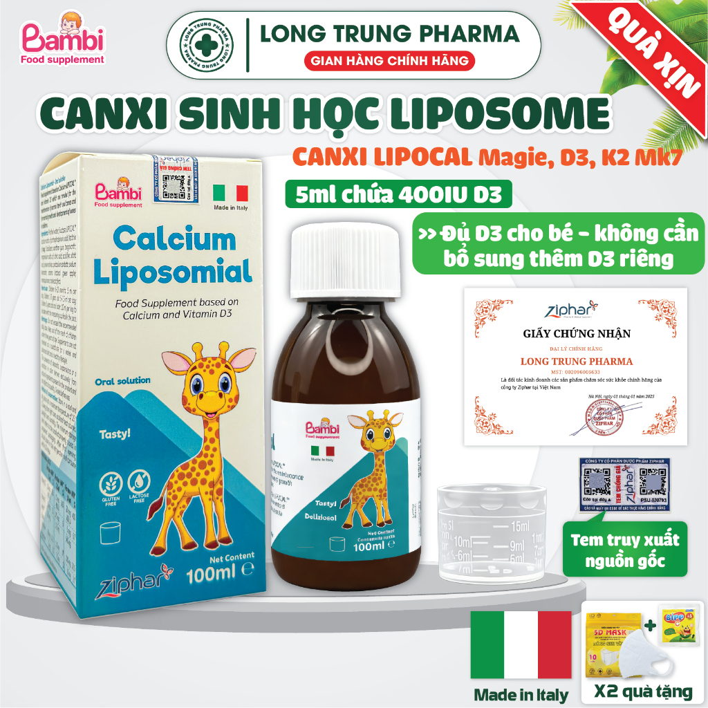 Bambi Calcium Liposomial (Lipocal) Canxi Sinh Học, D3 K2-Mk7 Cho Bé, Hỗ ...