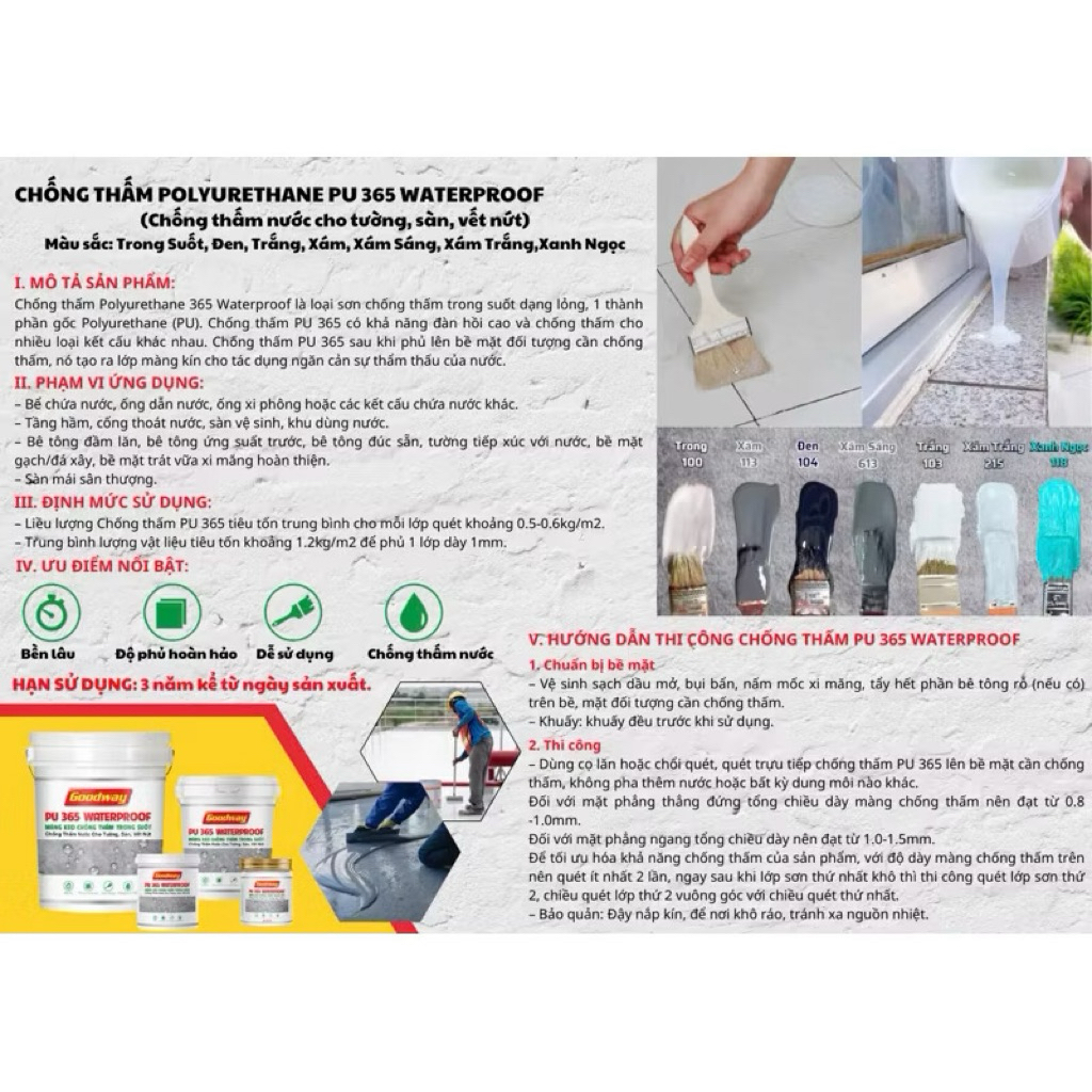 Sơn Chống Thấm Đa Năng PU 365 dùng cho các bể chứa nước, hồ nước, hồ cá thùng xốp