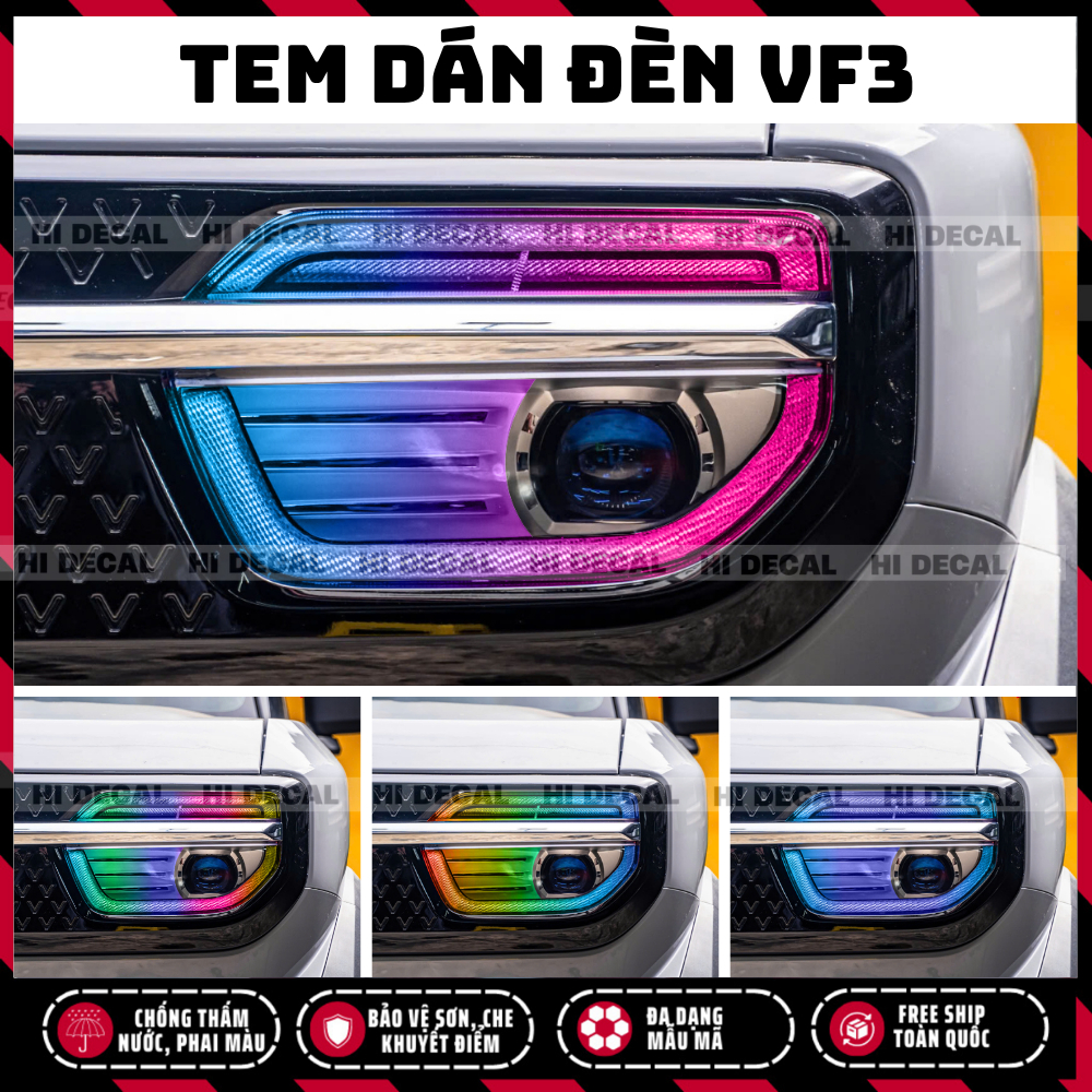 Decal dán đèn Vf3, Tem decal dán xe trang trí xe bền màu, chống nước