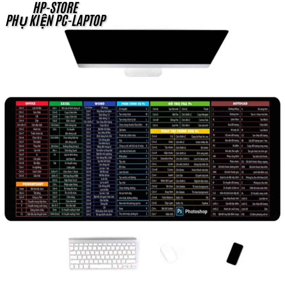 Lót Chuột Phím Tắt Văn Phòng Cao Cấp, Lót Công thức, Pad Chuột kích thước 70x30x0,3cm