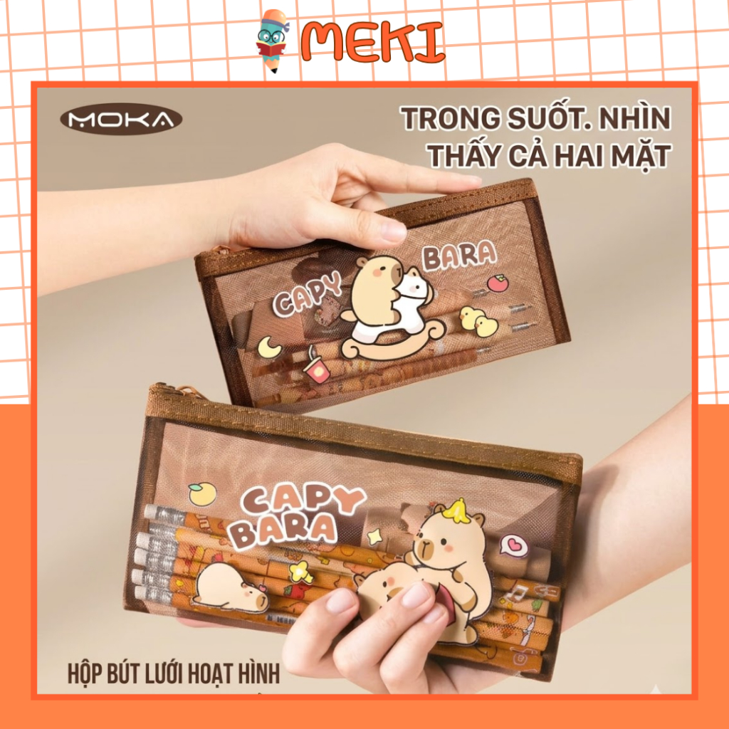 Túi Đựng Bút Lưới Trong Suốt Capybara MEKI Size Lớn Hàn Quốc - Hộp Bút Cute Đa Năng | BigBuy360 - bigbuy360.vn