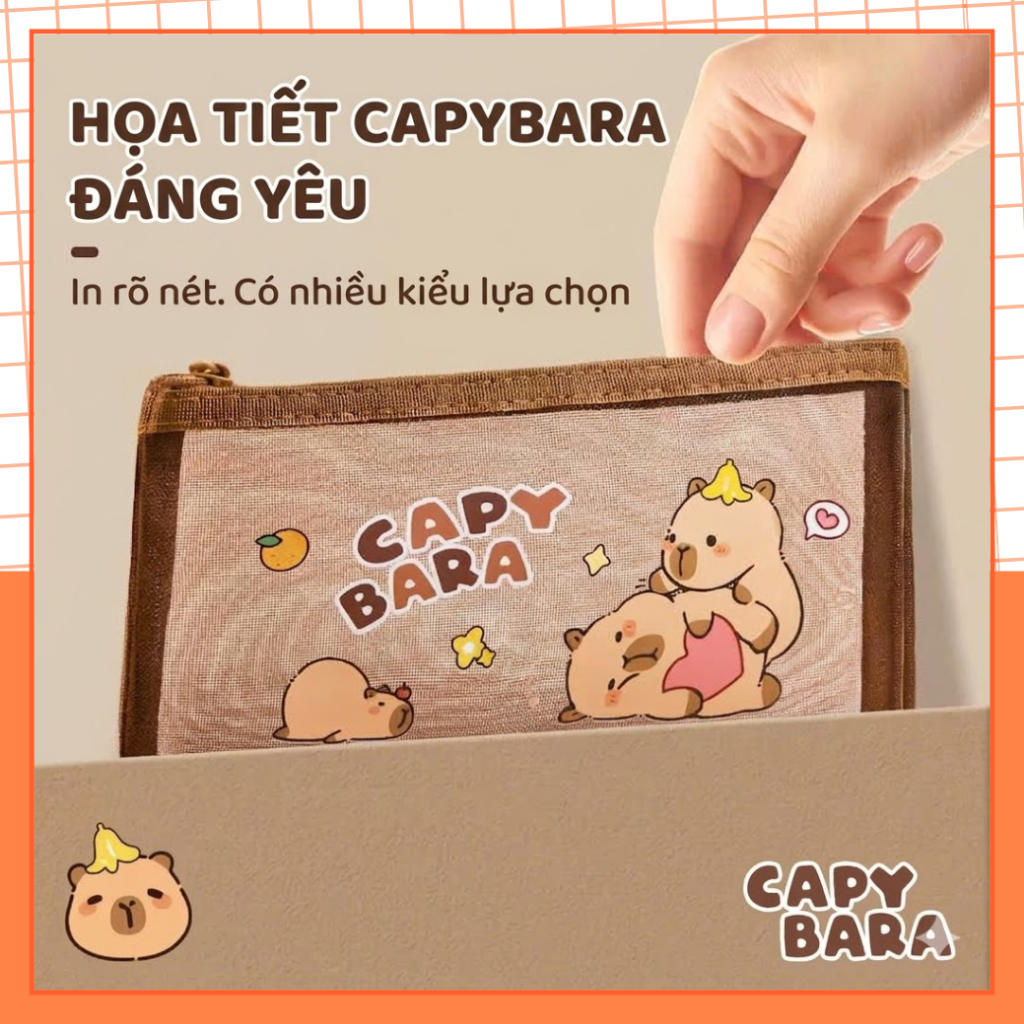 Túi Đựng Bút Lưới Trong Suốt Capybara MEKI Size Lớn Hàn Quốc - Hộp Bút Cute Đa Năng | BigBuy360 - bigbuy360.vn