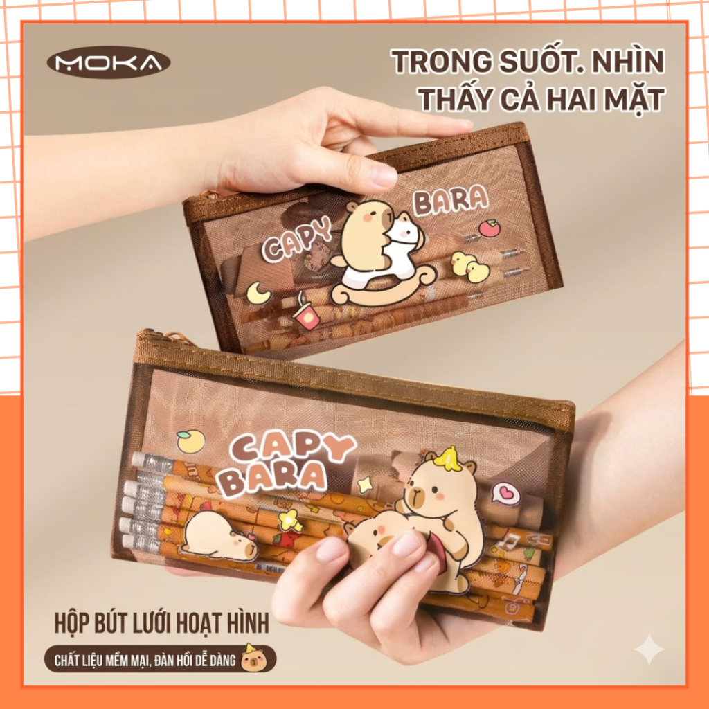 Túi Đựng Bút Lưới Trong Suốt Capybara MEKI Size Lớn Hàn Quốc - Hộp Bút Cute Đa Năng | BigBuy360 - bigbuy360.vn