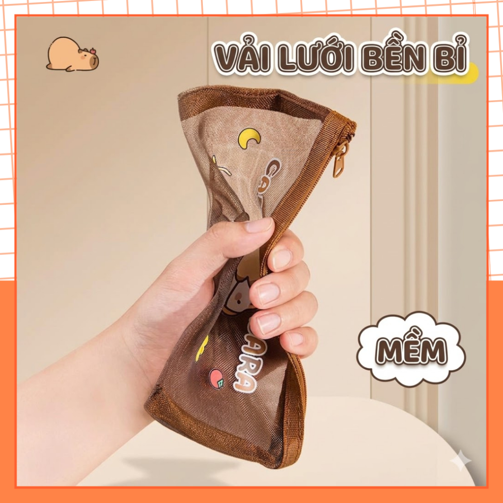 Túi Đựng Bút Lưới Trong Suốt Capybara MEKI Size Lớn Hàn Quốc - Hộp Bút Cute Đa Năng | BigBuy360 - bigbuy360.vn