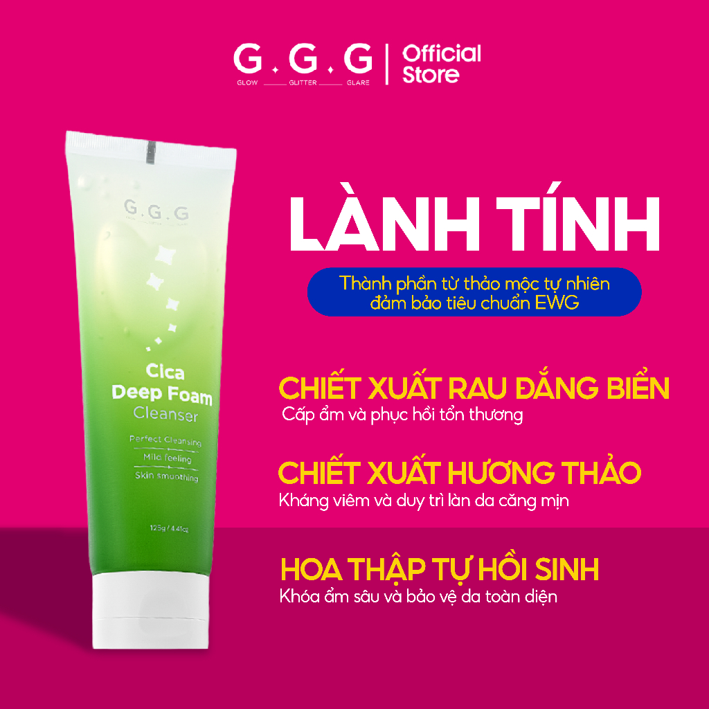 Sữa Rửa Mặt Rau Má Làm Sạch Sâu, Ẩm Mịn, Không Khô Da G.G.G Cica Deep Foam Cleanser 125g