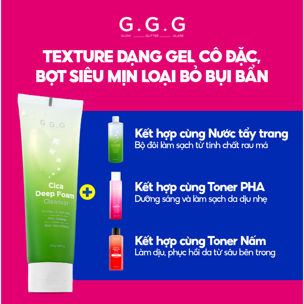 Sữa Rửa Mặt Rau Má Làm Sạch Sâu, Ẩm Mịn, Không Khô Da G.G.G Cica Deep Foam Cleanser 125g