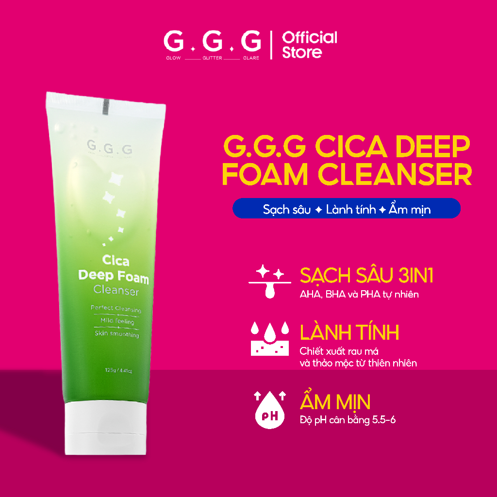 Sữa Rửa Mặt Rau Má Làm Sạch Sâu, Ẩm Mịn, Không Khô Da G.G.G Cica Deep Foam Cleanser 125g