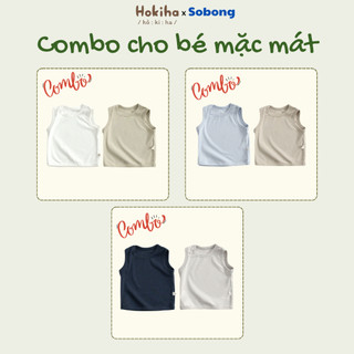 Combo cho bé mặc mát-2 Áo ba lỗ trơn cho bé trai, bé gái Hokiha vải cotton bozip mềm mại, thoáng mát size 8-17kg A27