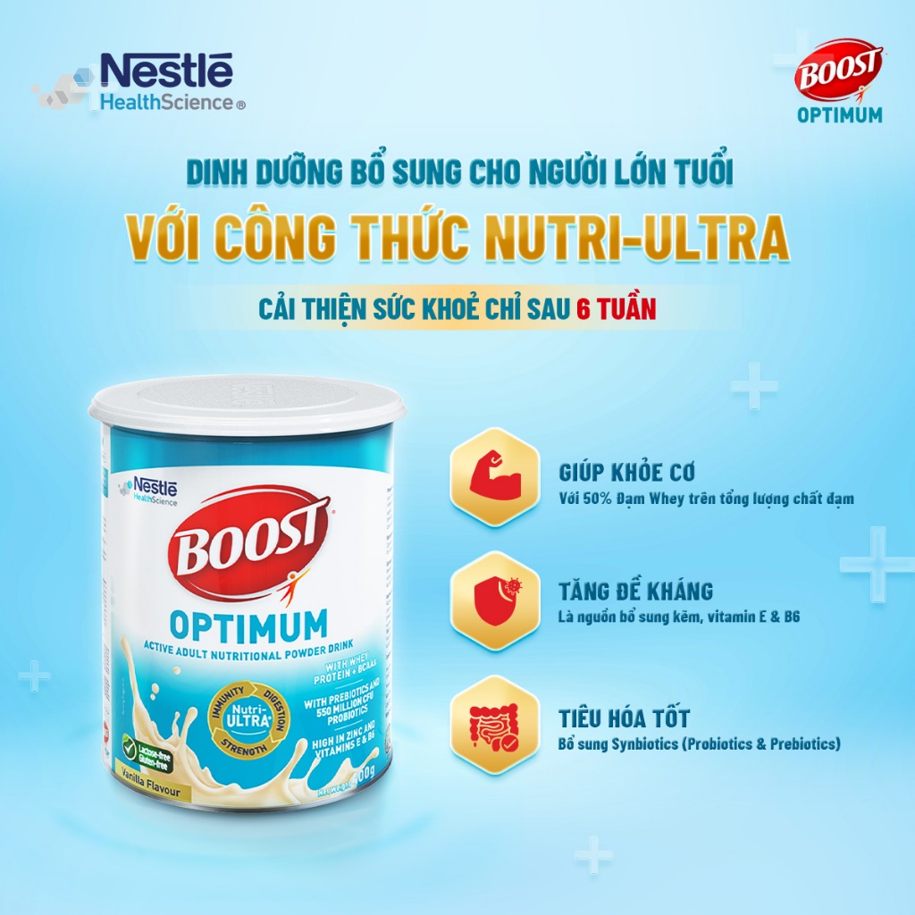 Bộ 2 Sữa Bột NESTLÉ BOOST OPTIMUM Singapore Bổ Sung Dinh Dưỡng Cho Người Lớn Tuổi 400G