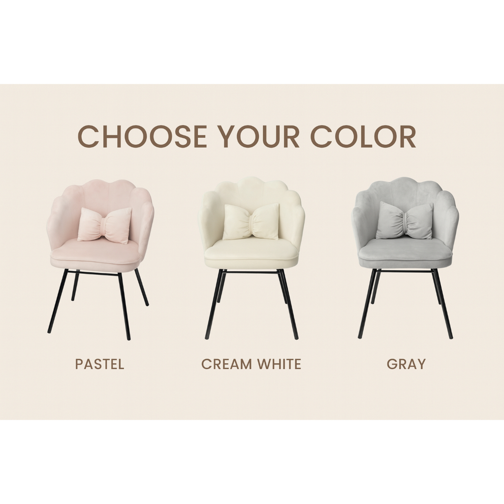 Ghế trang điểm vương miện phòng ngủ phối nơ phong cách tối giản hiện đại - Ghế Decor Spa, Makeup, Bar Làm Nail