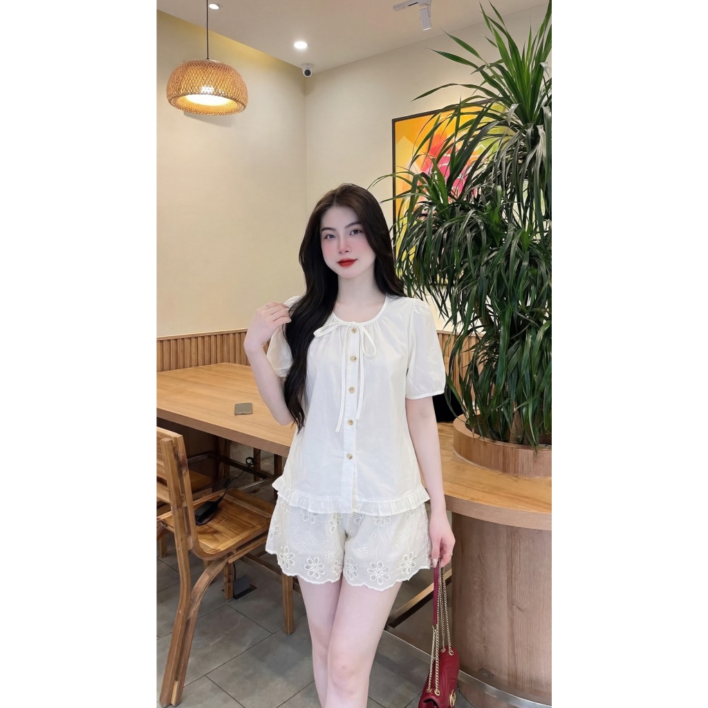 Áo sơ mi thô cổ buộc dây nơ, vạt bèo, chất liệu mềm mại thoáng mát, dễ phối đồ G5