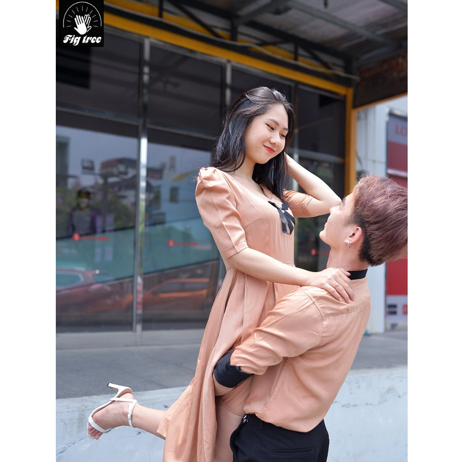 Sơ Mi Váy Đôi Fig Tree Màu Nude Đậm Chất Lụa Satin Cực Sang/ Hàng Có Lỗi Nhỏ Lệnh Màu Chỗ Xếp