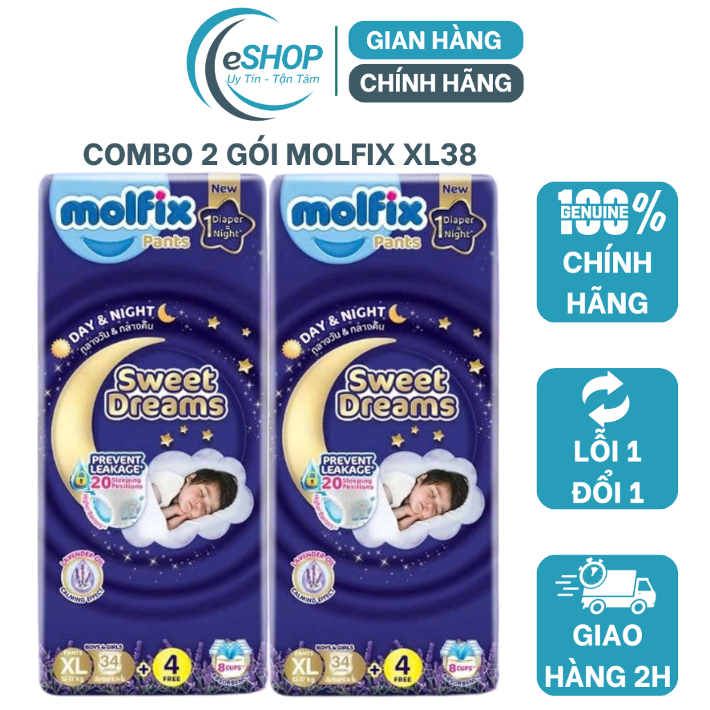 Tã Quần Ban Đêm Molfix Sweet Dreams Jumbo – Size M52/L44/XL38/2XL34, Thấm Hút Tốt, Chống Tràn