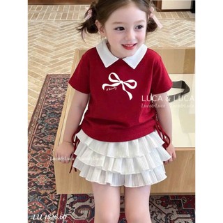 [B&G] Sét váy Áo đỏ cổ trắng phối nơ đáng yêu kết hợp chân váy tầng bồng bềnh cho bé gái từ 10-45kg
