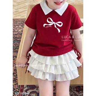 [B&G] Sét váy Áo đỏ cổ trắng phối nơ đáng yêu kết hợp chân váy tầng bồng bềnh cho bé gái từ 10-45kg