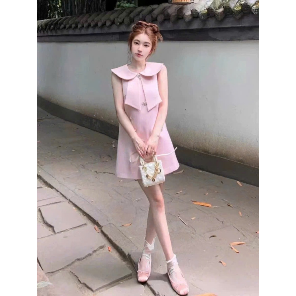 Đầm bé gái dáng A cổ sen phối nơ thanh lịch, váy suông cao cấp phong cách tiểu thư nhẹ nhàng cho mẹ và bé gái 13-55kg