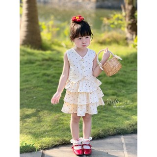 [B&G] Sét váy tầng bồng bềnh kết hợp họa tiết tim nhỏ cực đáng yêu vải mềm mại, thoáng mát