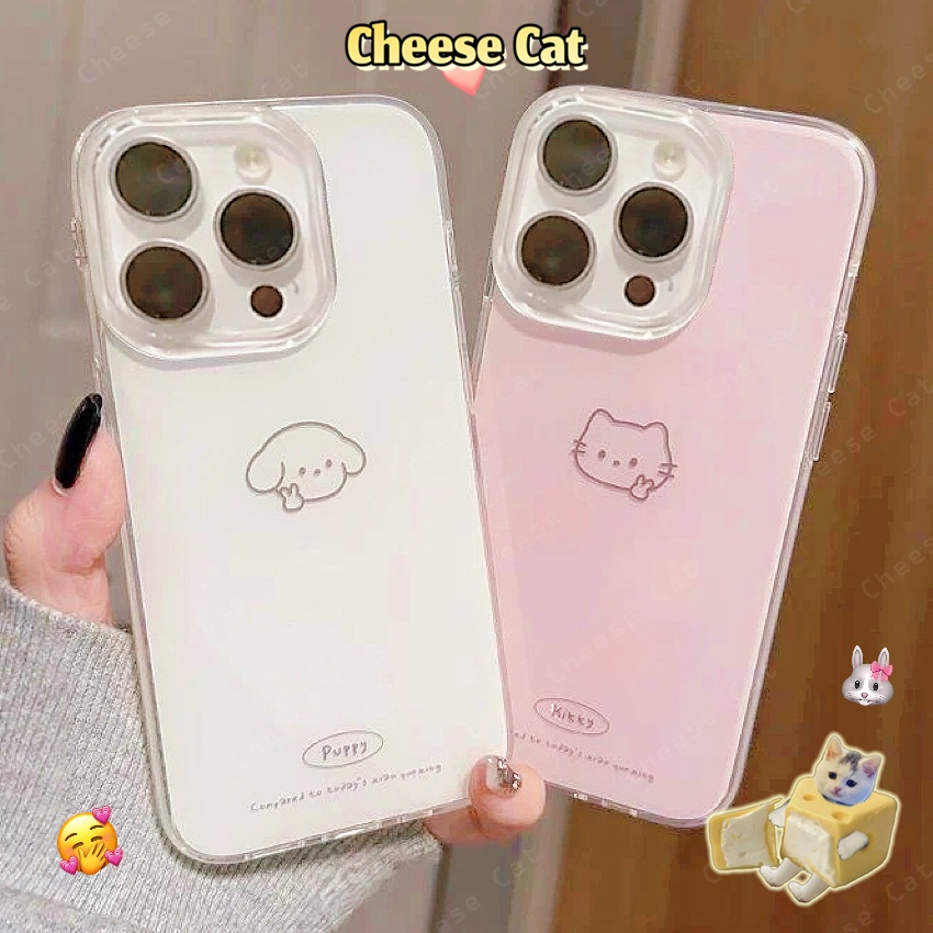 Ốp điện thoại hình chó và mèo đơn giản dễ thương cho iPhone 11 12 13 14 15 16 17 Pro Max 7 Plus Xs Max XR
