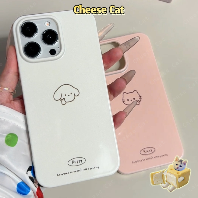 Ốp điện thoại hình chó và mèo đơn giản dễ thương cho iPhone 11 12 13 14 15 16 17 Pro Max 7 Plus Xs Max XR
