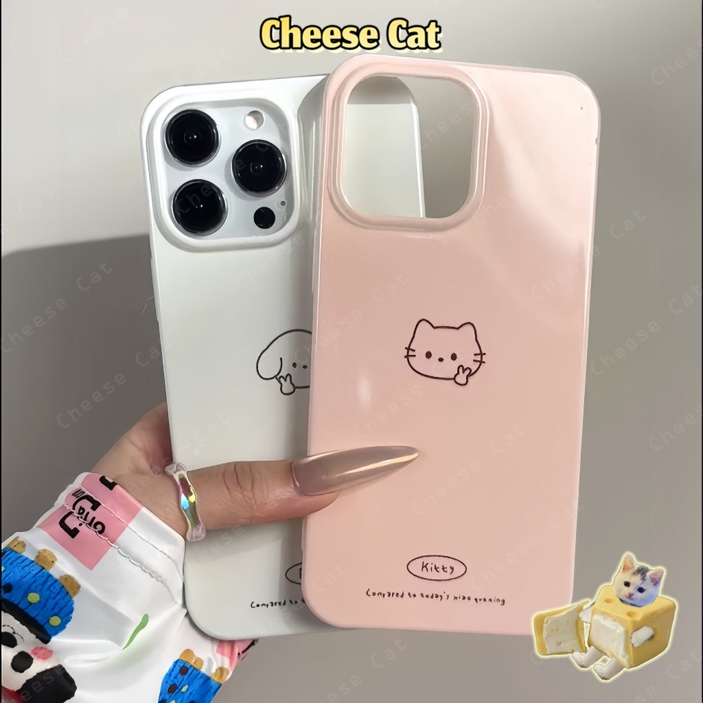 Ốp điện thoại hình chó và mèo đơn giản dễ thương cho iPhone 11 12 13 14 15 16 17 Pro Max 7 Plus Xs Max XR