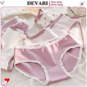 Quần lót nữ cotton kháng khuẩn viền ren đính nơ xinh xắn cạp vừa tôn dáng co giãn vừa DEVARI L110